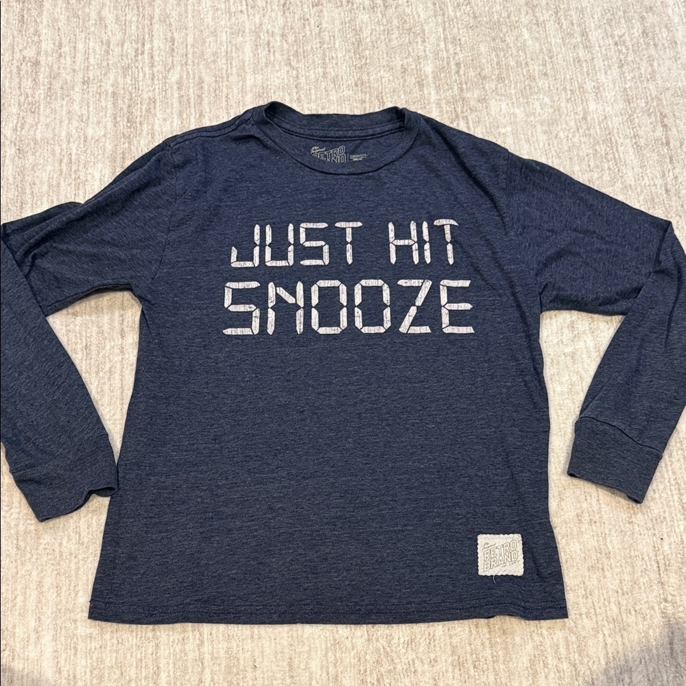 Navy Blue Long-Sleeve Tee with "Just Hit Snooze" Graphic